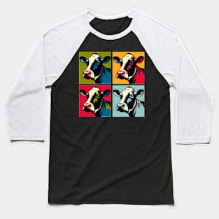 Colorful Bovine Brilliance: Pop Art Cow Baseball T-Shirt